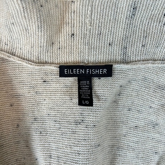 Eileen‎ Fisher Speckled Open Front Cardigan Sweater Knit Beige Large Wool Blend - Picture 3 of 7